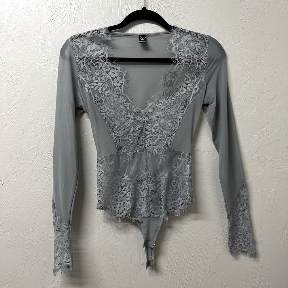 Windsor sheer lace long sleeve bodysuit top